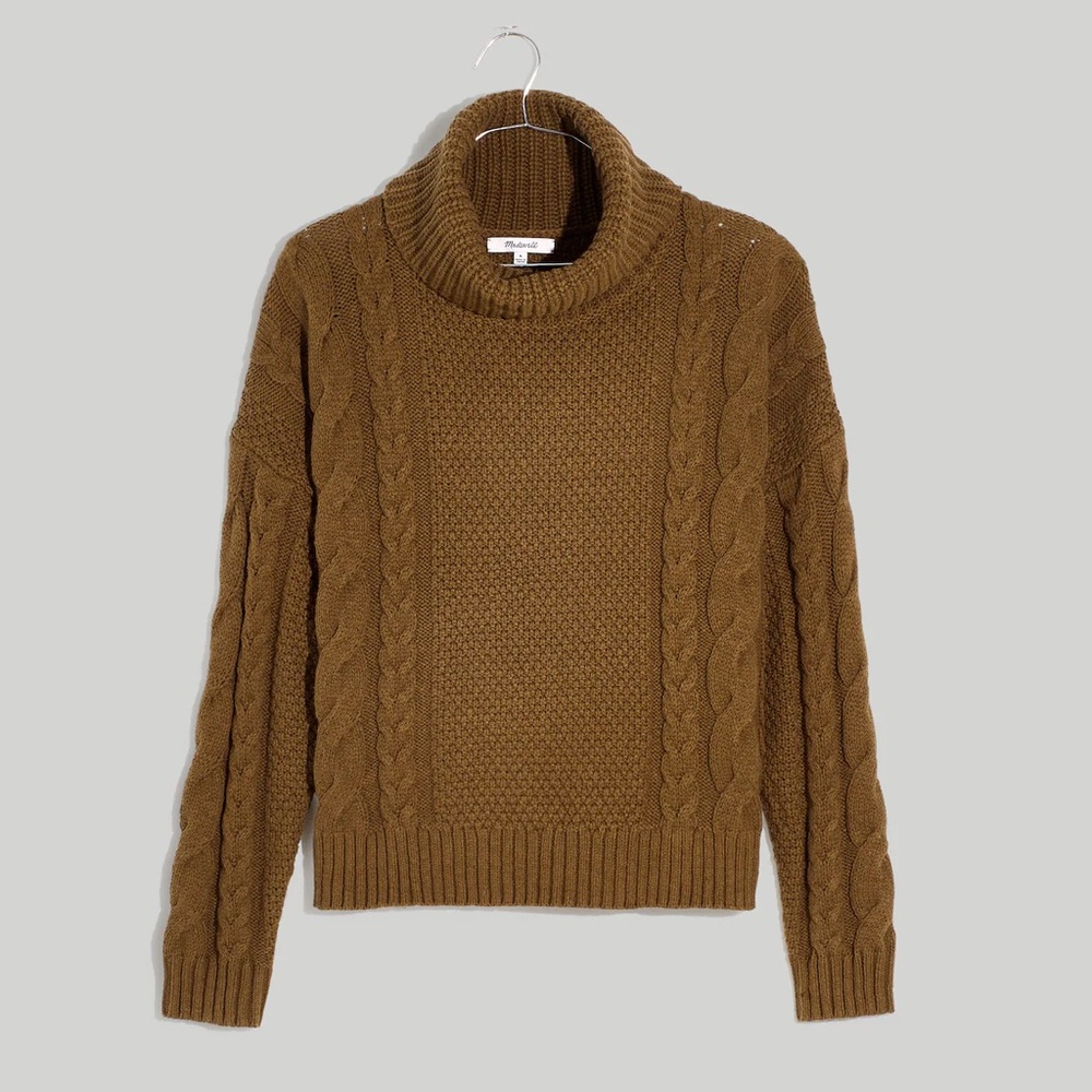 Madewell Cable Turtleneck Sweater green size large